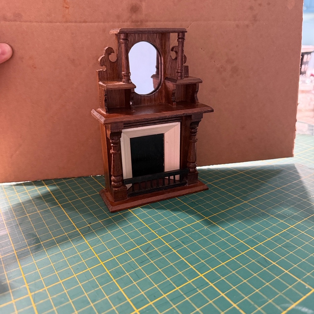 Victorian Dollhouse Miniature Mahogany Wooden Fireplace with Mirror. 1:12 scale - Picture 2 of 4